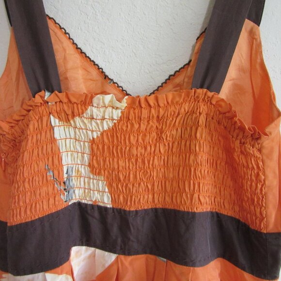 MOULINETTE SOEURS Orange Swans Silk Sweetheart Neck 4 Sleeveless Dress - Picture 4 of 6